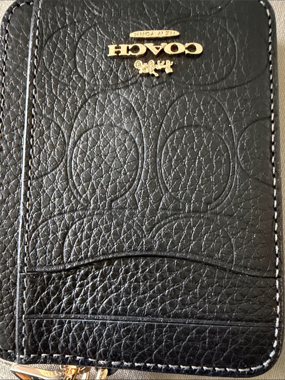 Coach Black Pebbled Leather Zip Card Case with Gold Logo - Picture 6 of 7